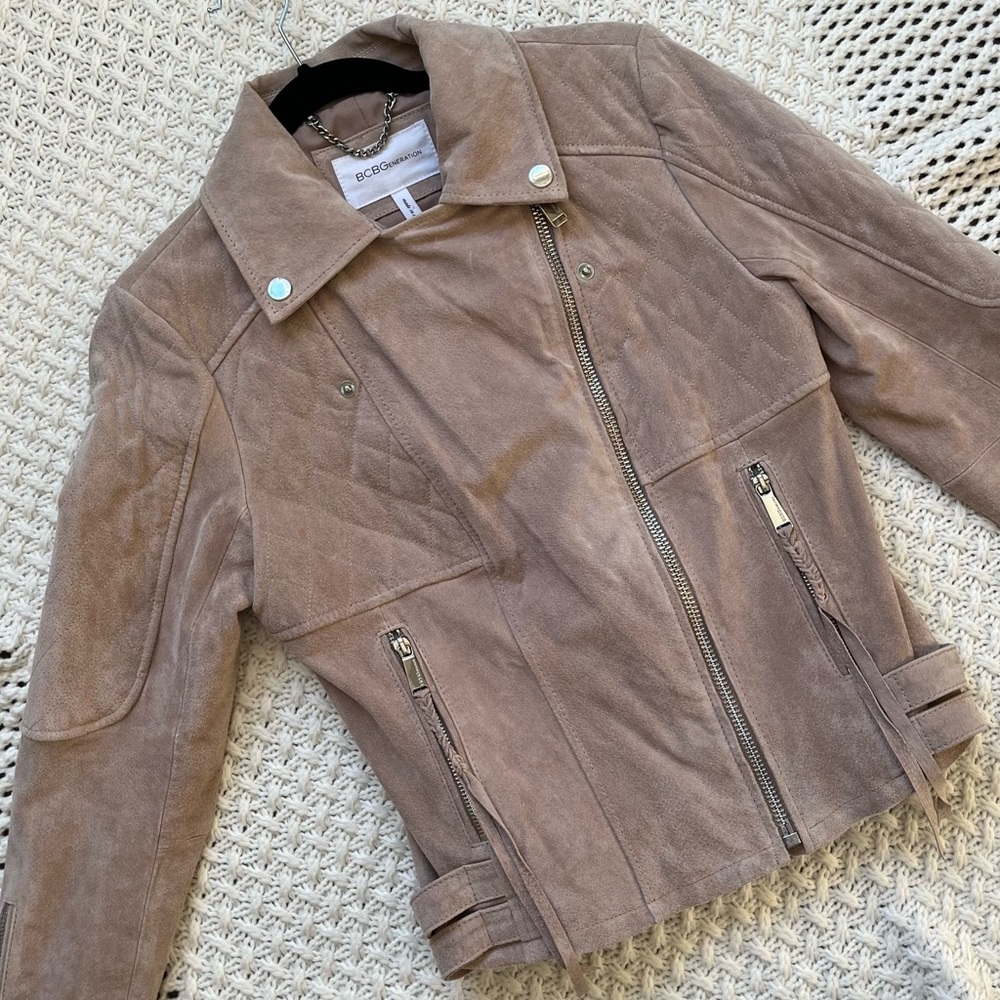 BCBGeneration Blush Pink SUEDE MOTO JACKET - SIZE SMALL